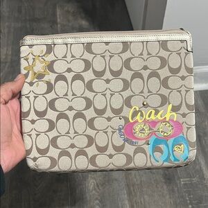 Coach Beige Canvas Pouch with Colorful Accents NWOT